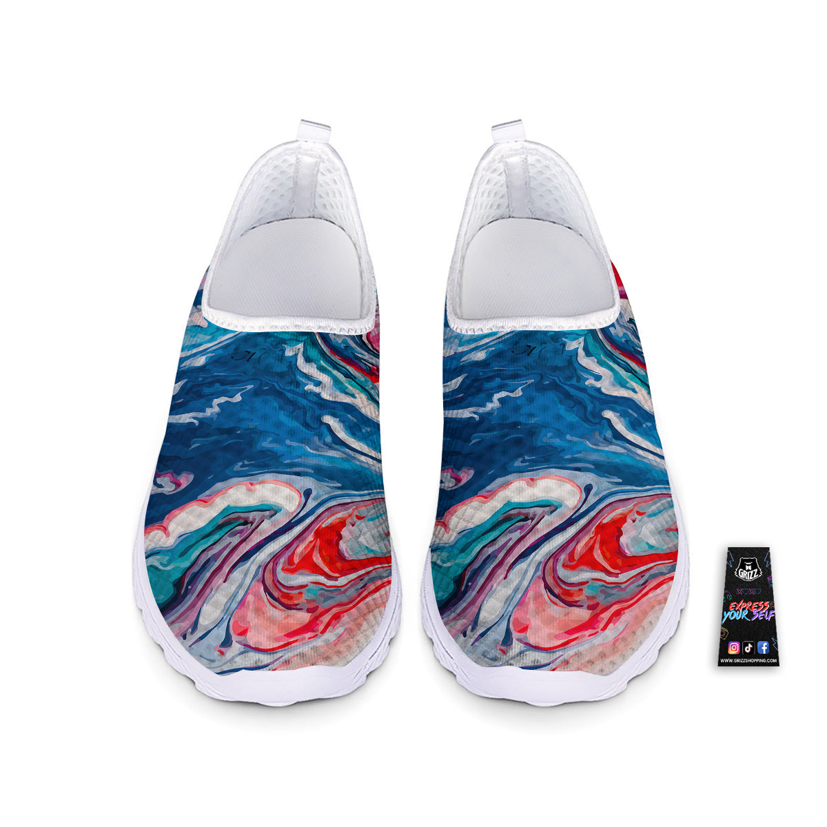 Marble Cartoon Texture Red Blue Print Nurse Shoes-grizzshop