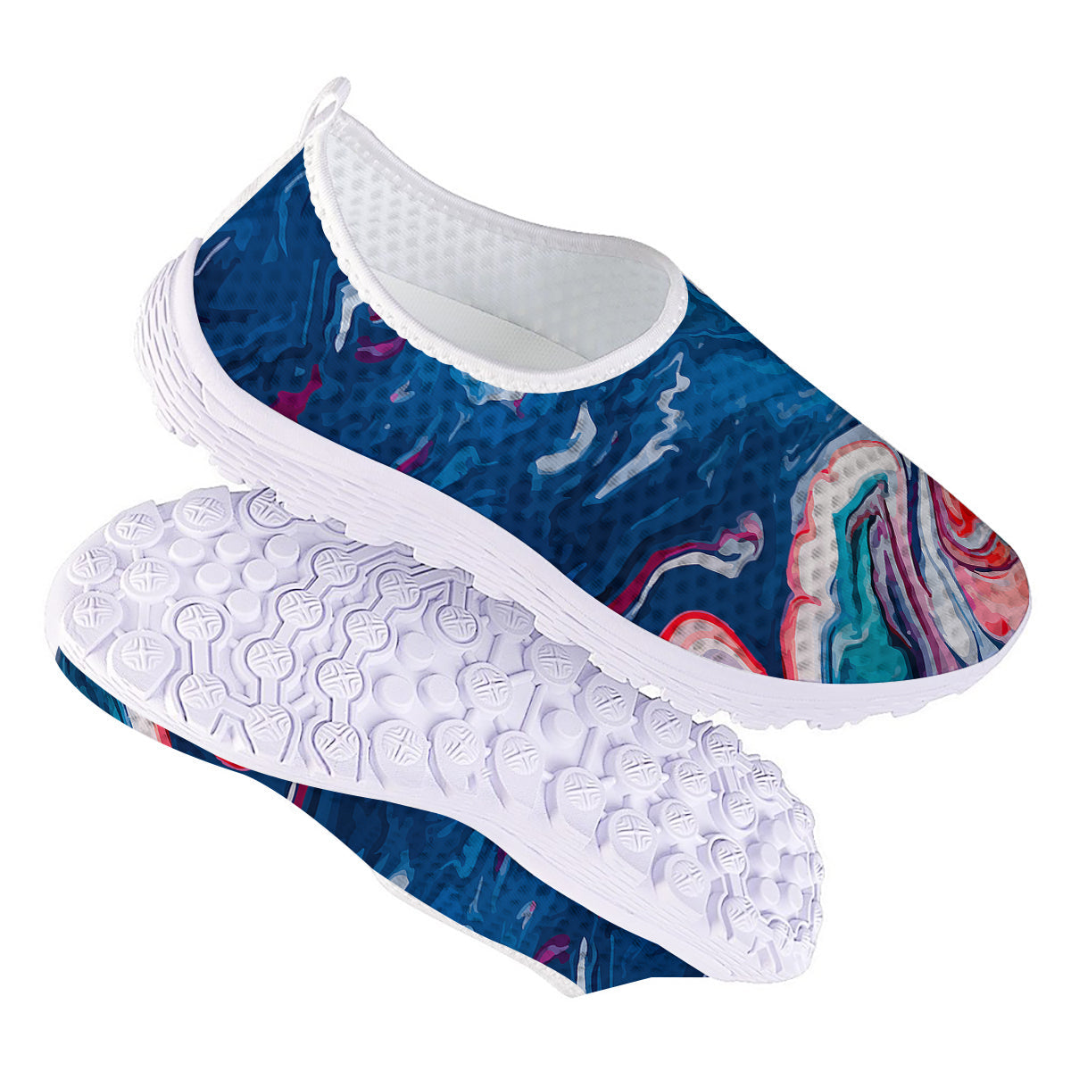 Marble Cartoon Texture Red Blue Print Nurse Shoes-grizzshop
