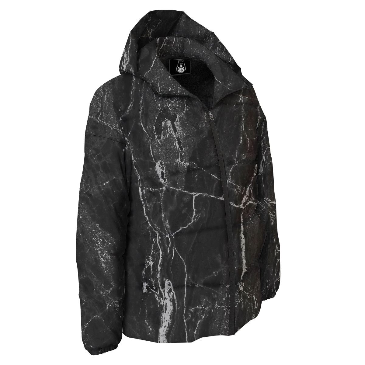 Marble Dark Black Grey Print Down Jacket-grizzshop