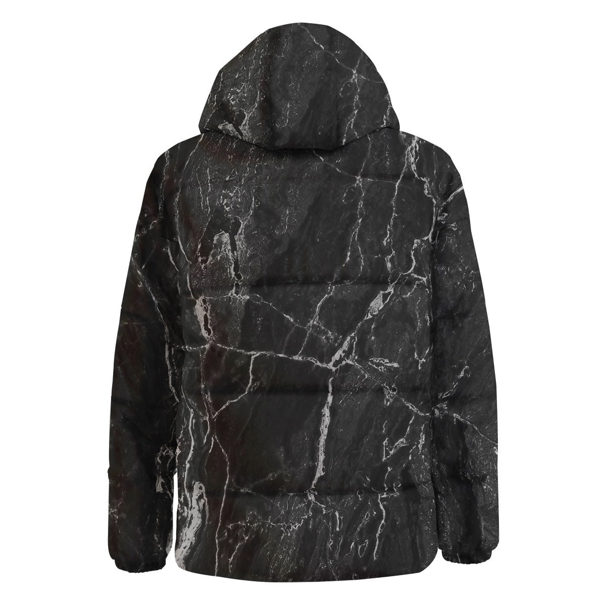 Marble Dark Black Grey Print Down Jacket-grizzshop