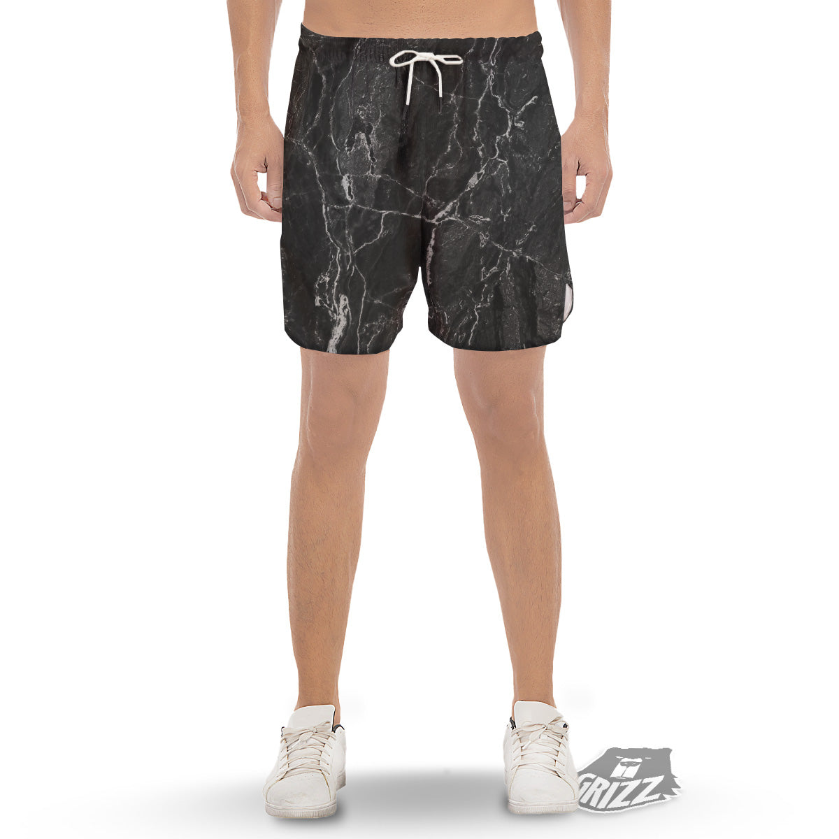 Marble Dark Black Grey Print Men's Gym Shorts-grizzshop