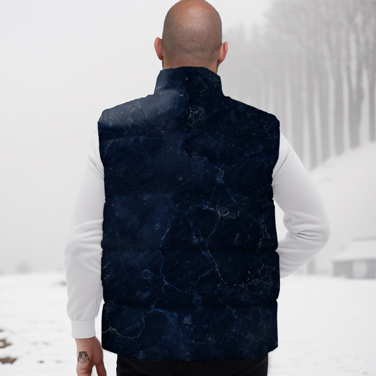 Marble Dark Blue Print Down Vest-grizzshop