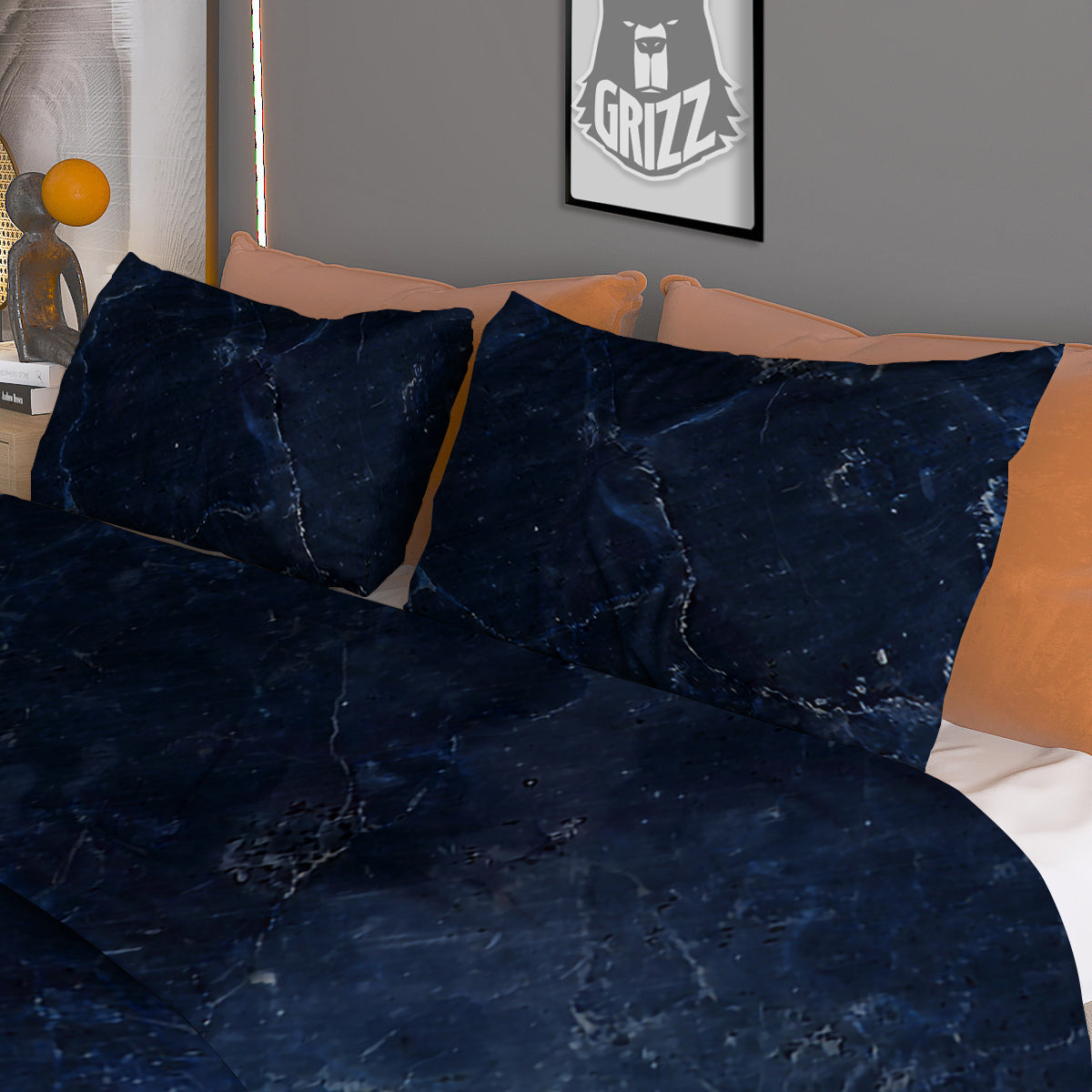 Marble Dark Blue Print Duvet Cover Bedding Set