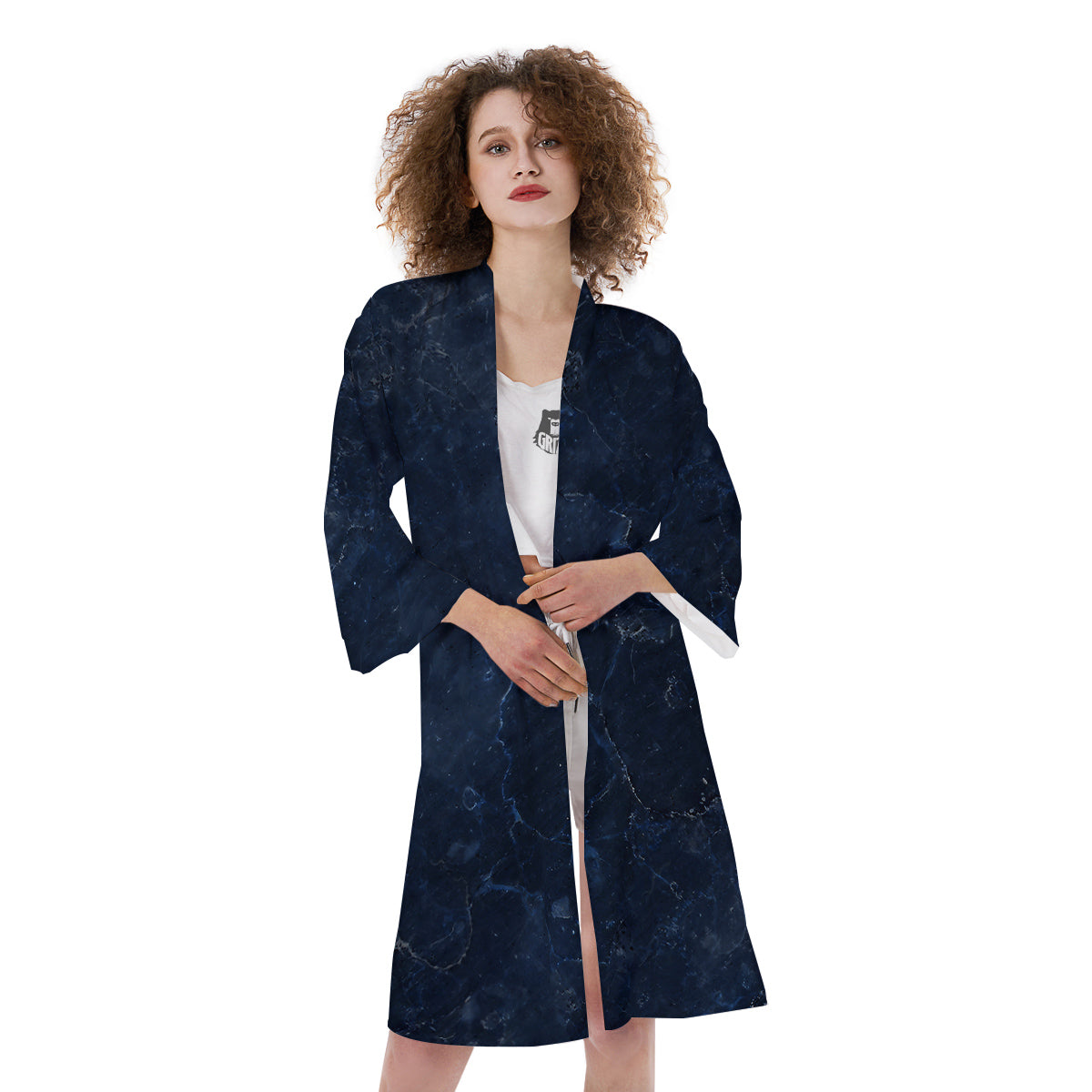 Marble Dark Blue Print Kimono-grizzshop
