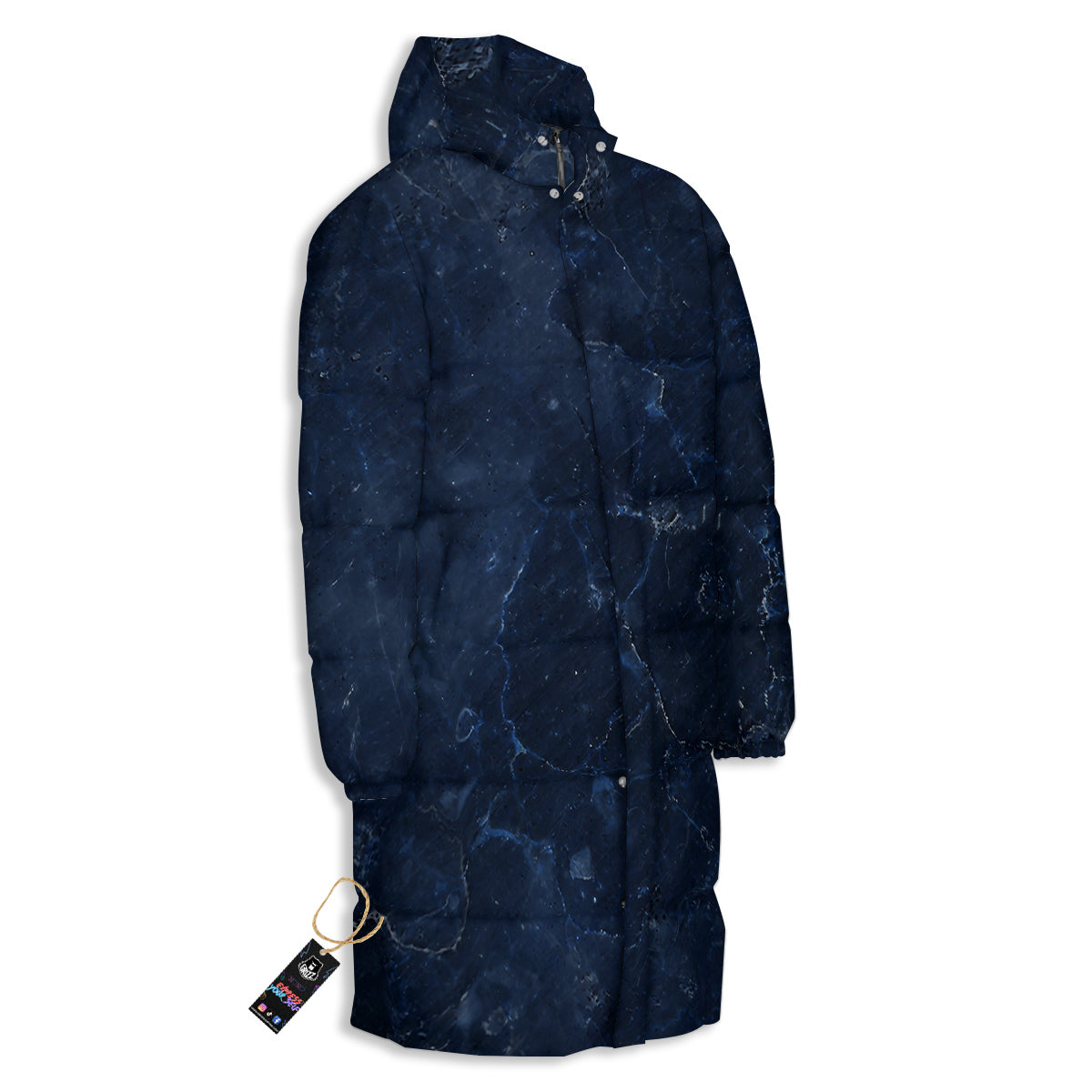 Marble Dark Blue Print Long Down Jacket-grizzshop