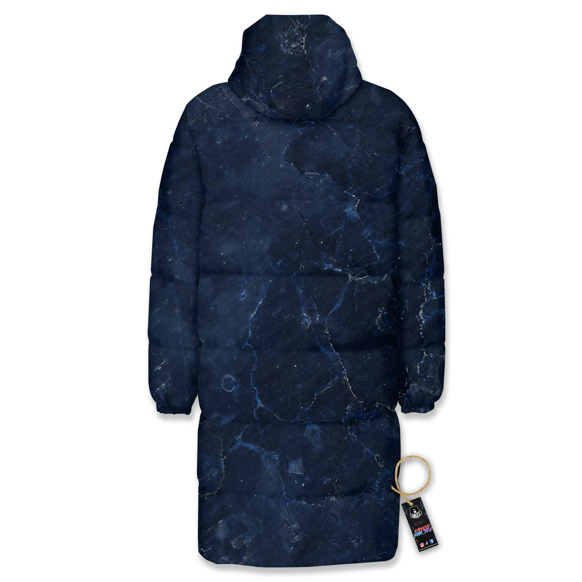 Marble Dark Blue Print Long Down Jacket-grizzshop