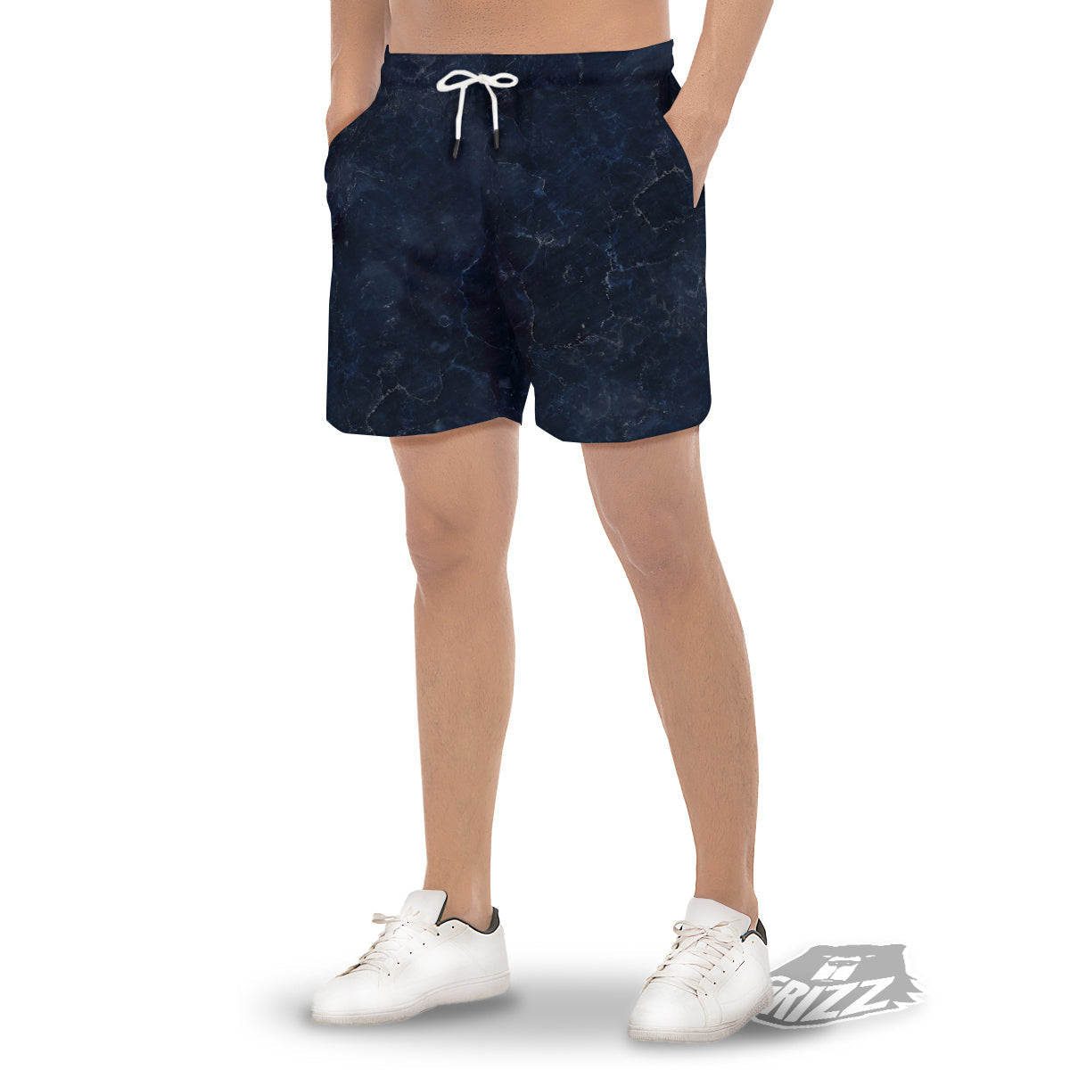 Marble Dark Blue Print Men's Gym Shorts-grizzshop