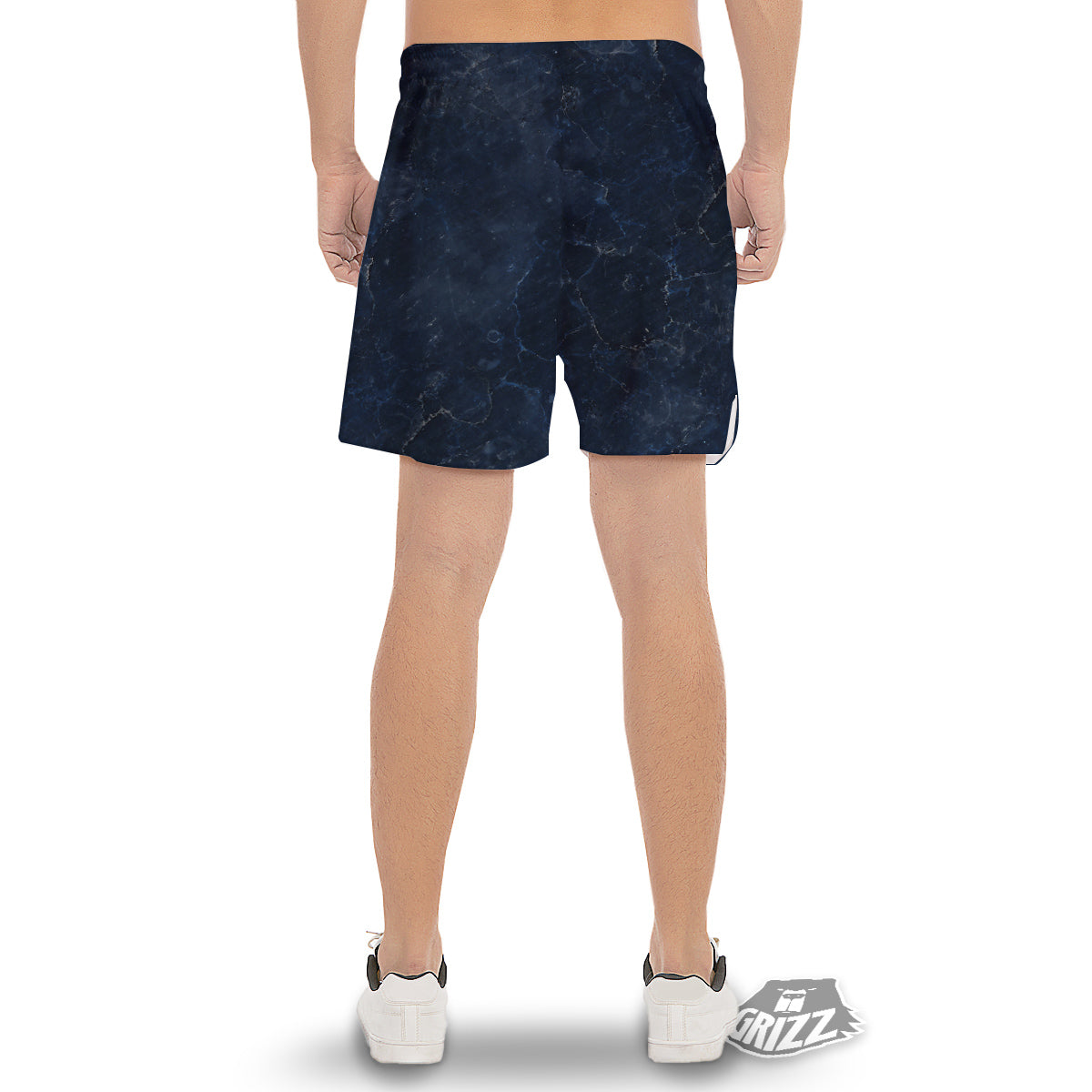 Marble Dark Blue Print Men's Gym Shorts-grizzshop