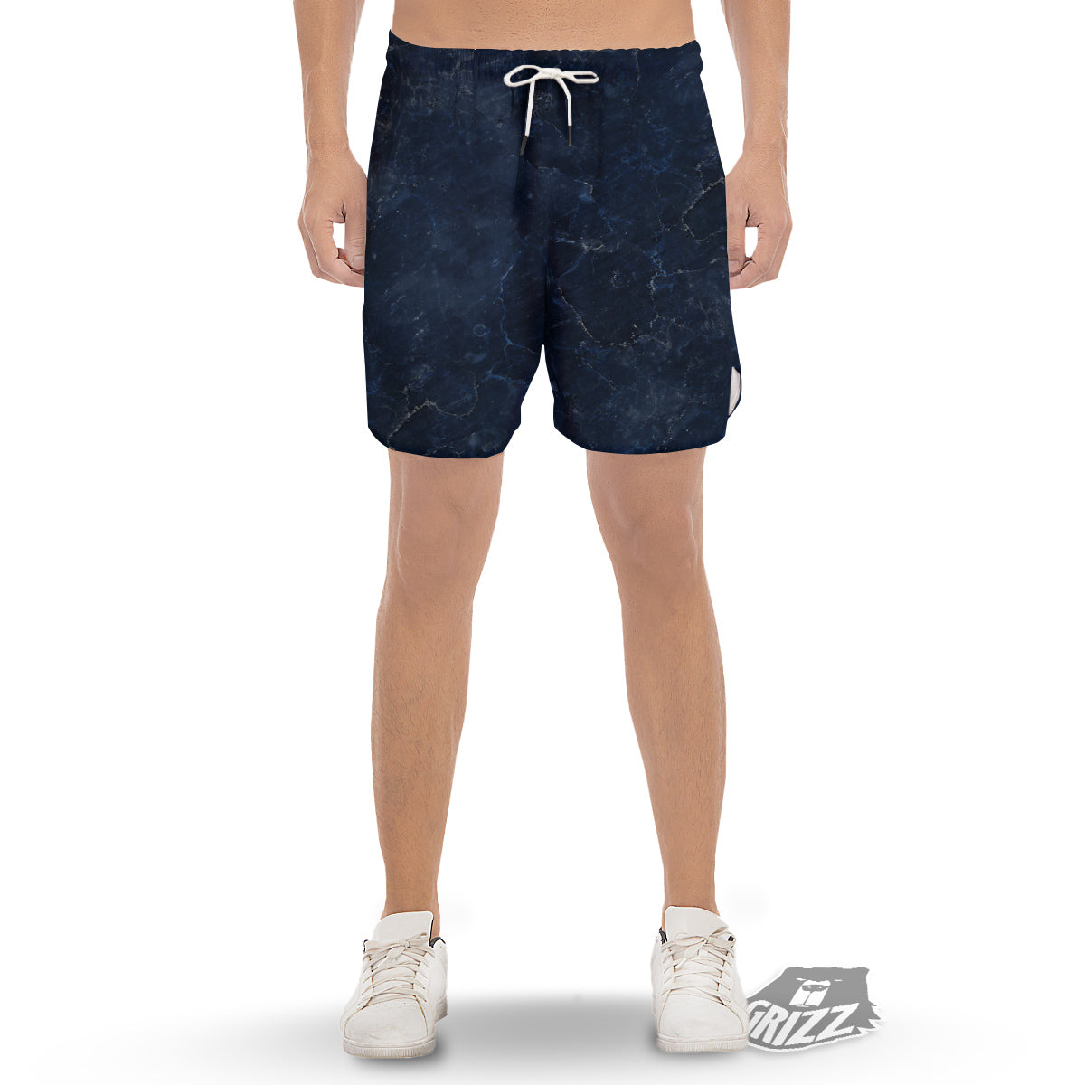 Marble Dark Blue Print Men's Gym Shorts-grizzshop