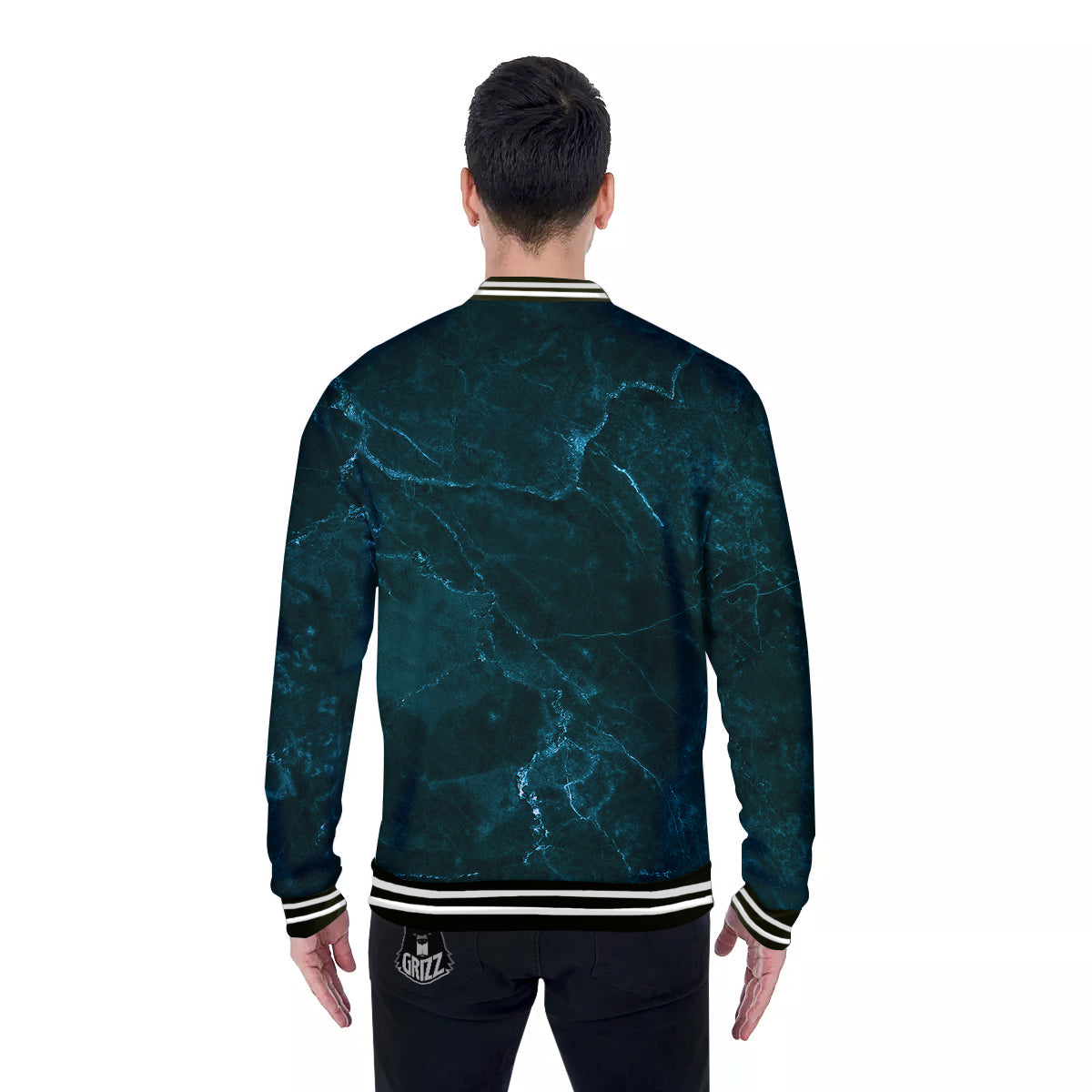 Marble Dark Green Print Baseball Jacket-grizzshop