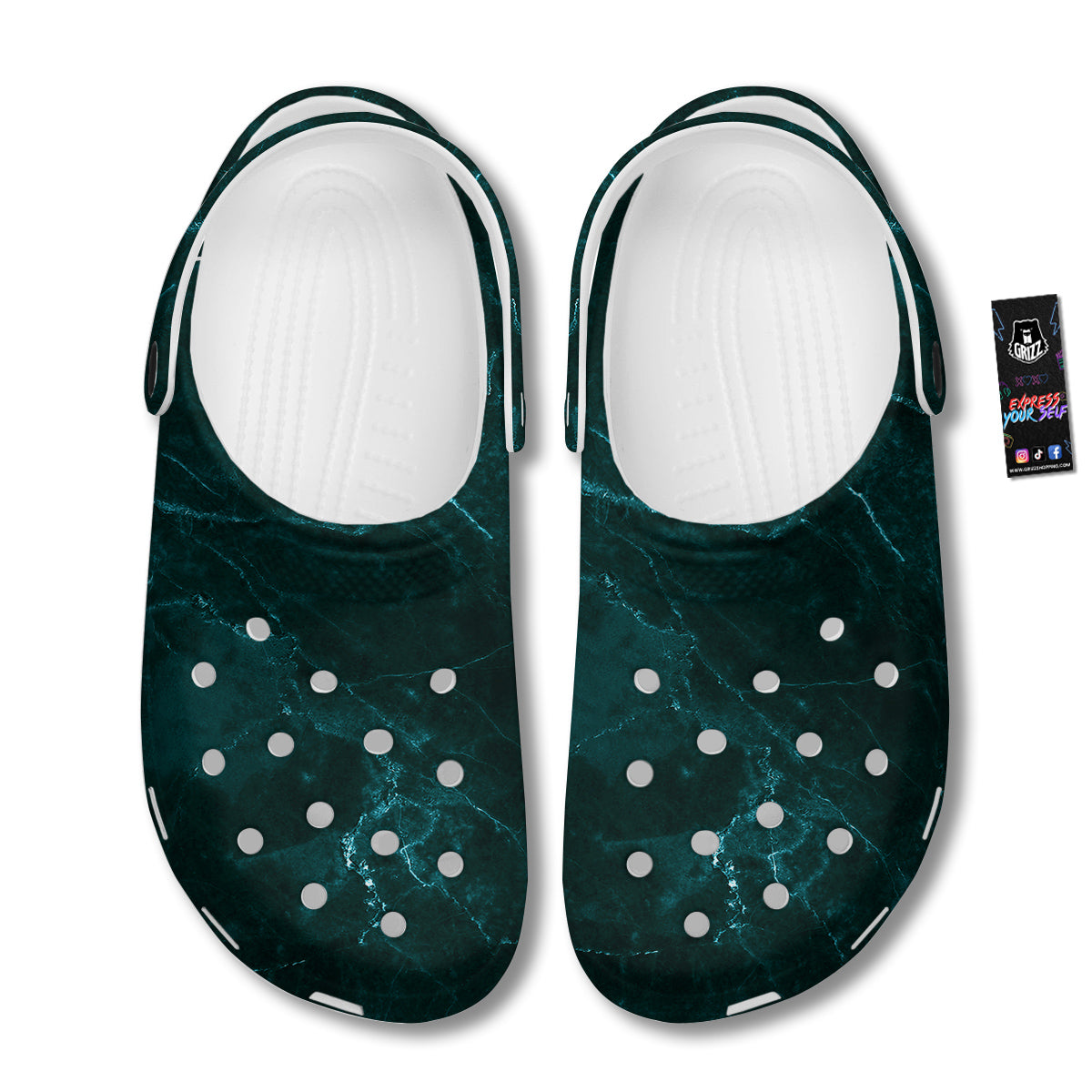 Marble Dark Green Print Clog-grizzshop