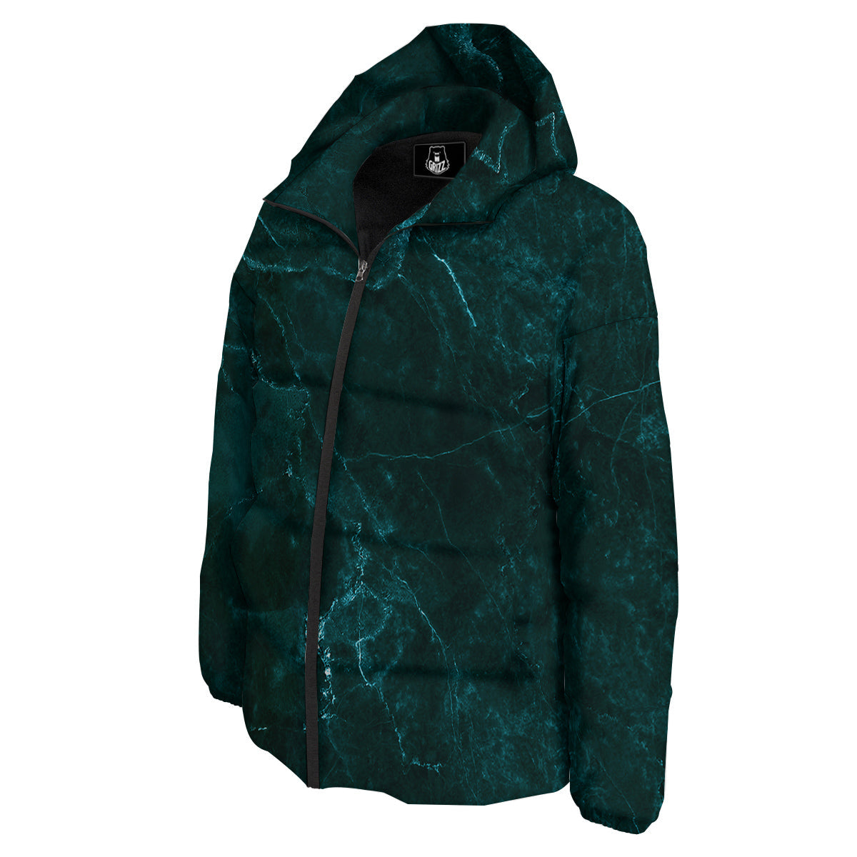 Marble Dark Green Print Down Jacket-grizzshop