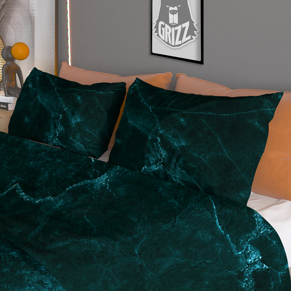 Marble Dark Green Print Duvet Cover Bedding Set