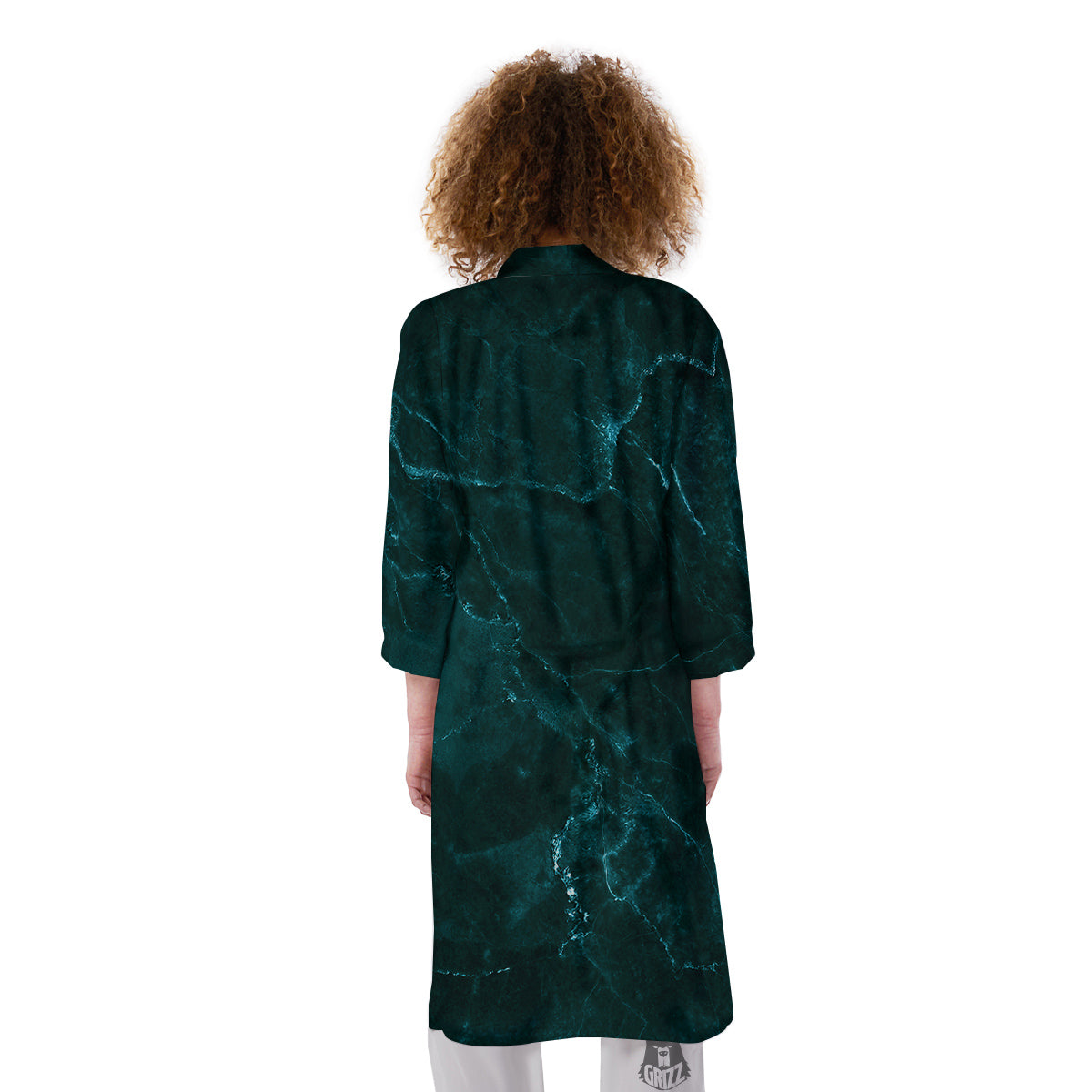 Marble Dark Green Print Kimono-grizzshop