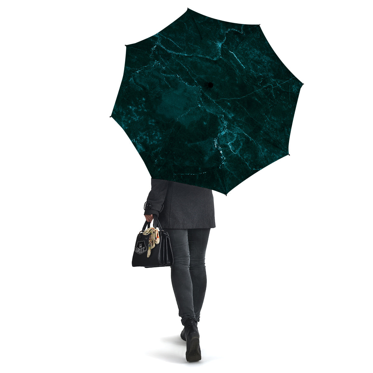 Marble Dark Green Print Umbrella-grizzshop