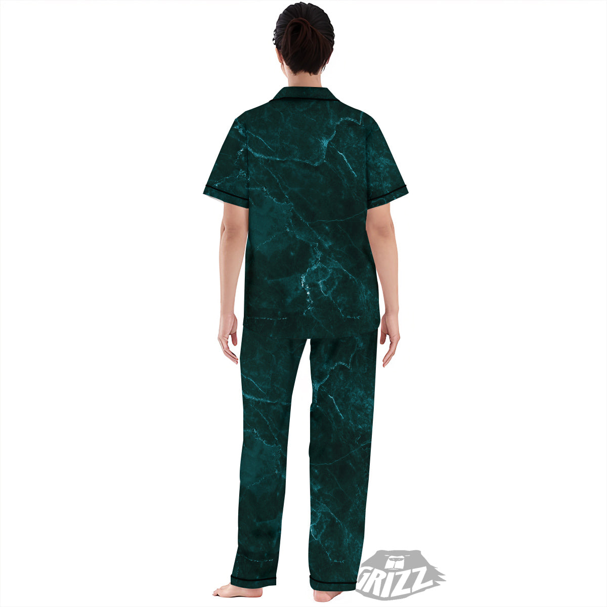 Marble Dark Green Print Women's Pajamas Set-grizzshop