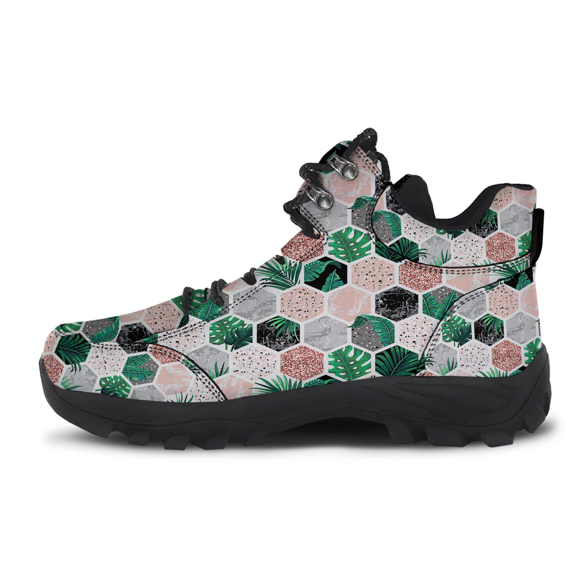Marble Geometric And Tropical Leaves Print Hiking Shoes-grizzshop