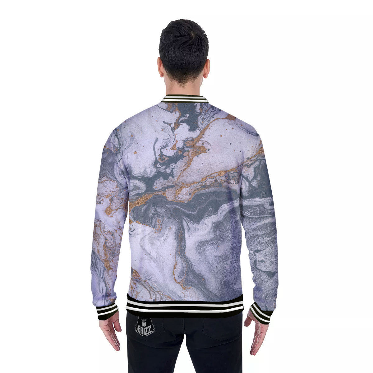 Marble Grey Bronze Print Baseball Jacket-grizzshop