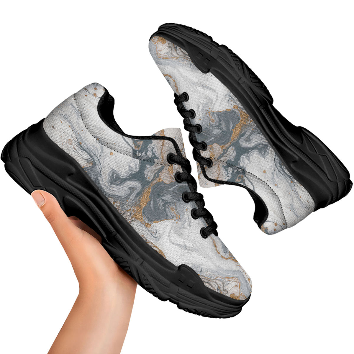 Marble Grey Bronze Print Black Chunky Shoes-grizzshop