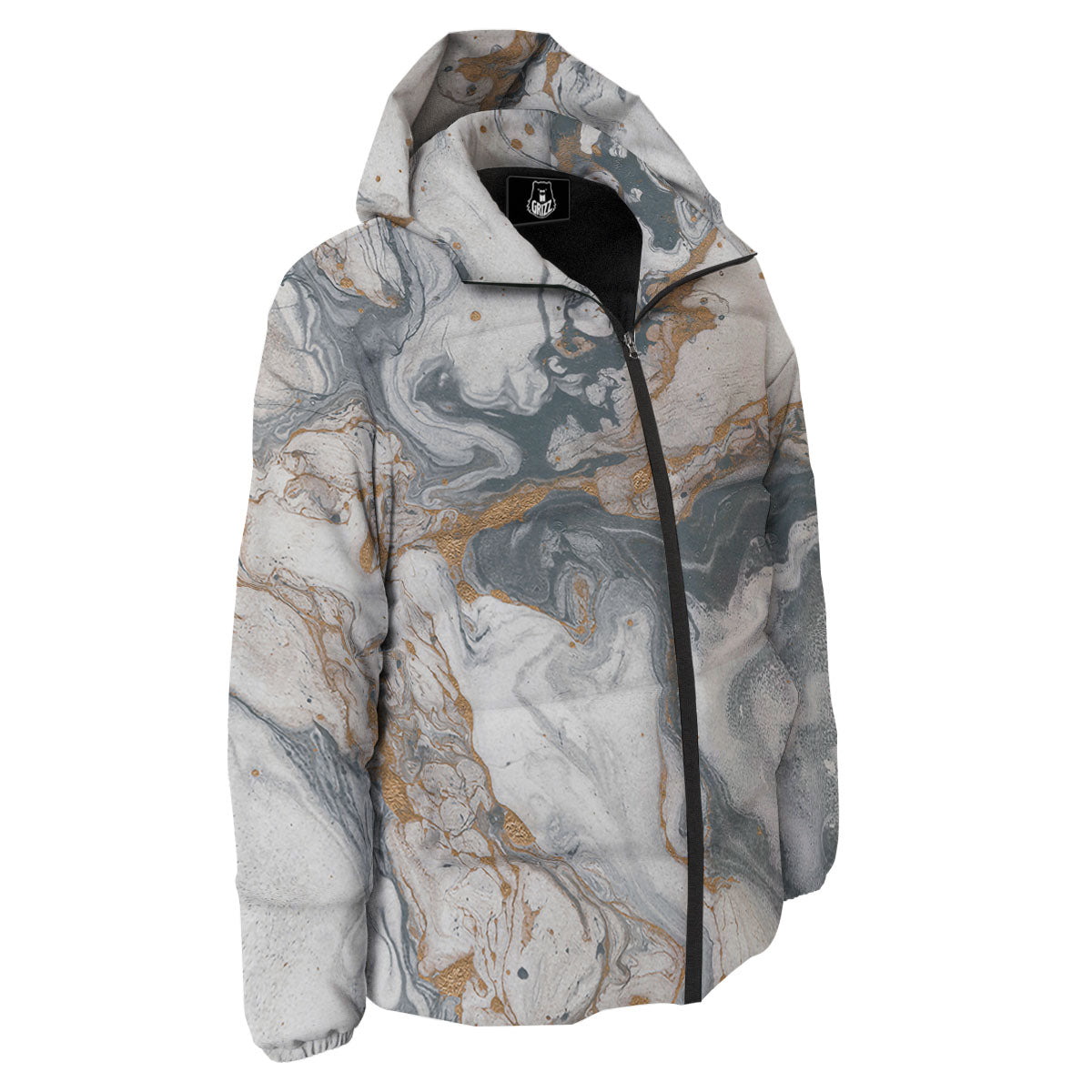 Marble Grey Bronze Print Down Jacket-grizzshop