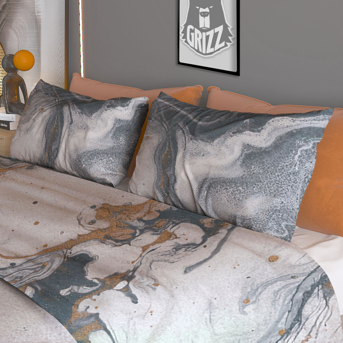 Marble Grey Bronze Print Duvet Cover Bedding Set