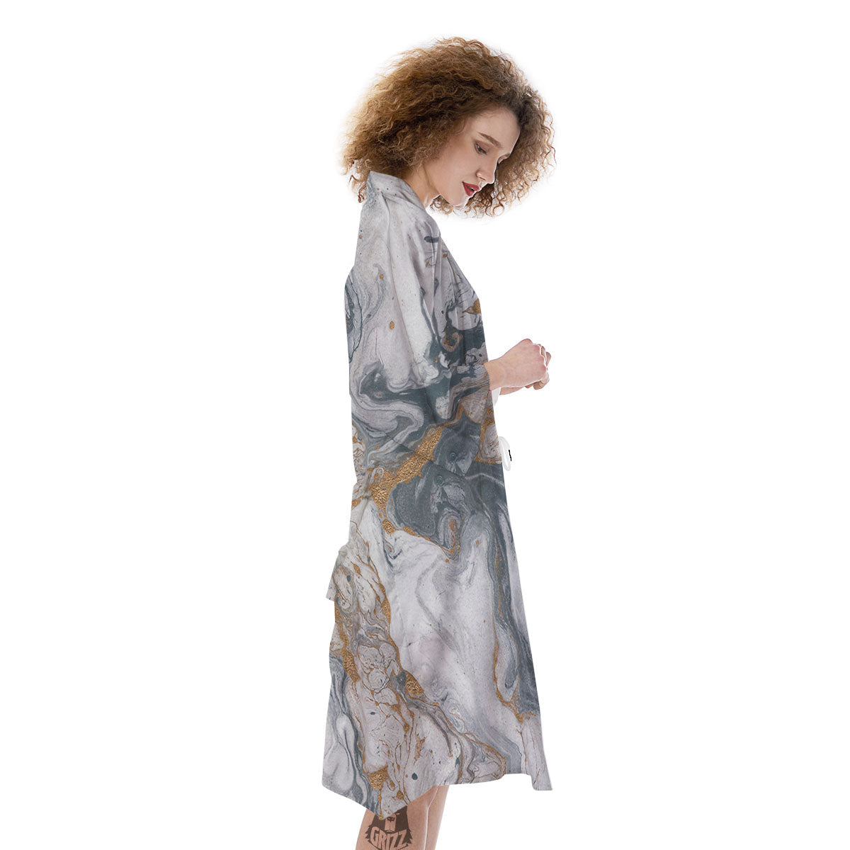 Marble Grey Bronze Print Kimono-grizzshop