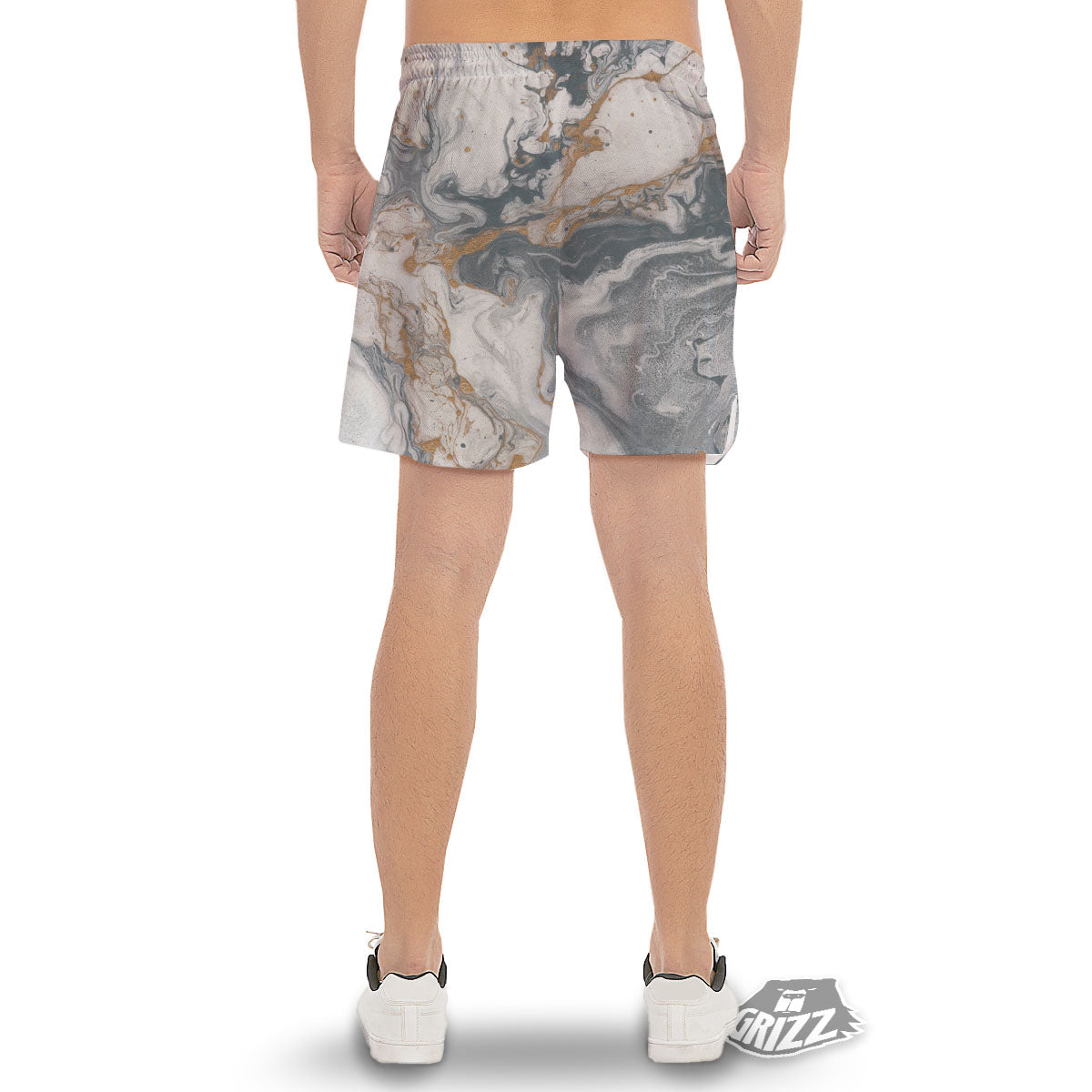 Marble Grey Bronze Print Men's Gym Shorts-grizzshop