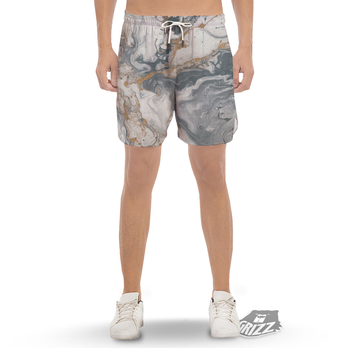Marble Grey Bronze Print Men's Gym Shorts-grizzshop