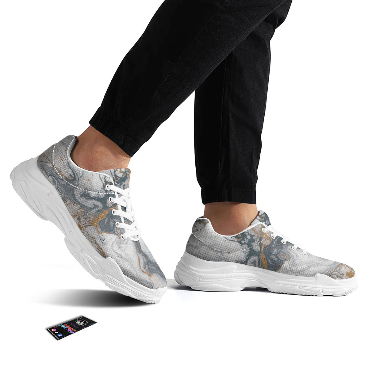 Marble Grey Bronze Print White Chunky Shoes-grizzshop