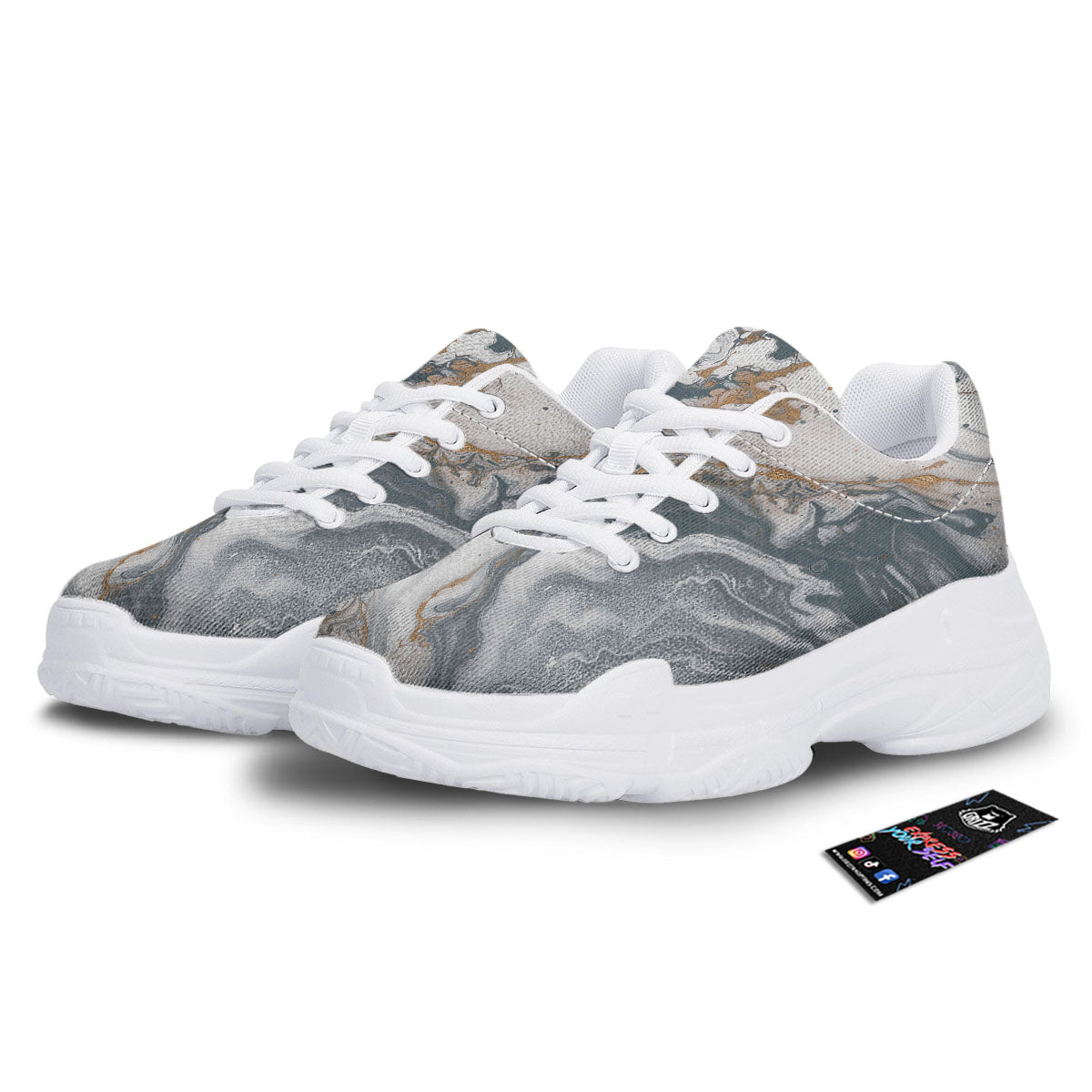 Marble Grey Bronze Print White Chunky Shoes-grizzshop