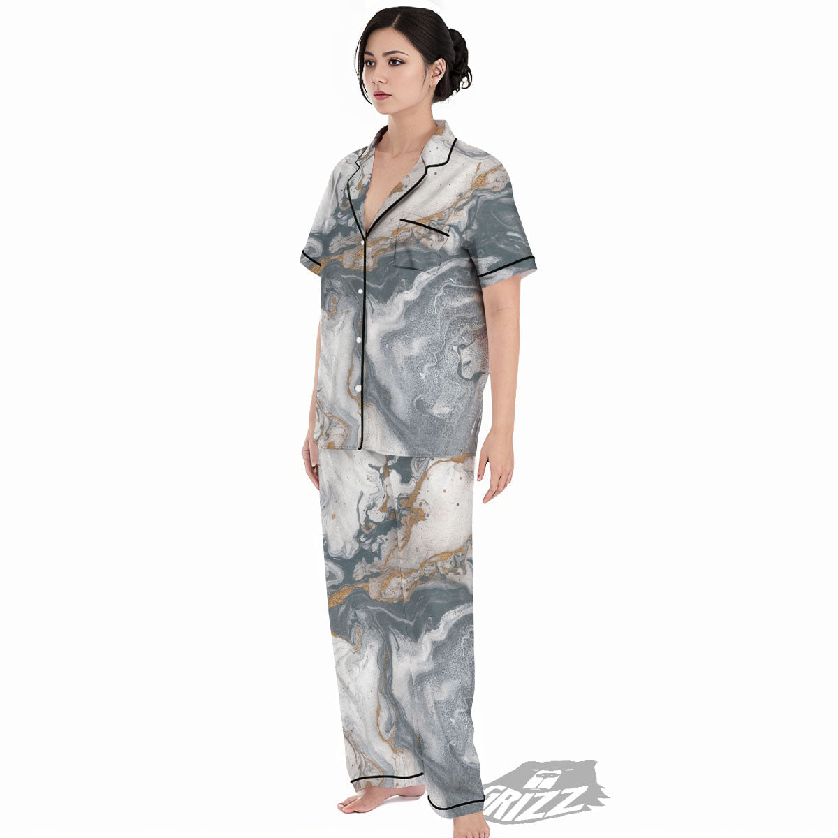 Marble Grey Bronze Print Women's Pajamas Set-grizzshop