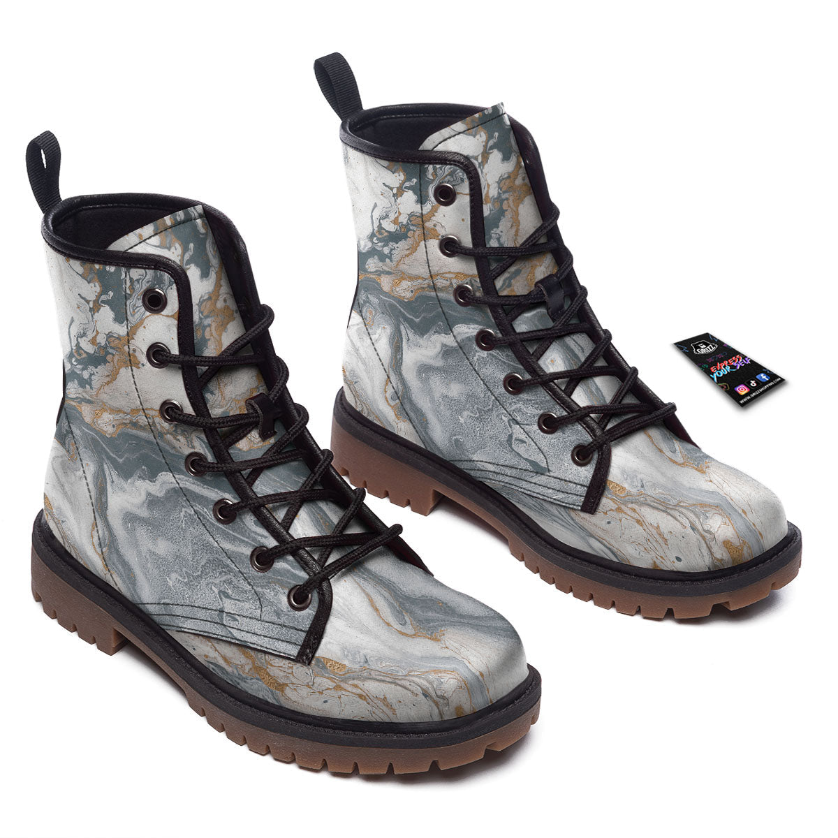 Marble Grey Bronze Print Work Boots-grizzshop