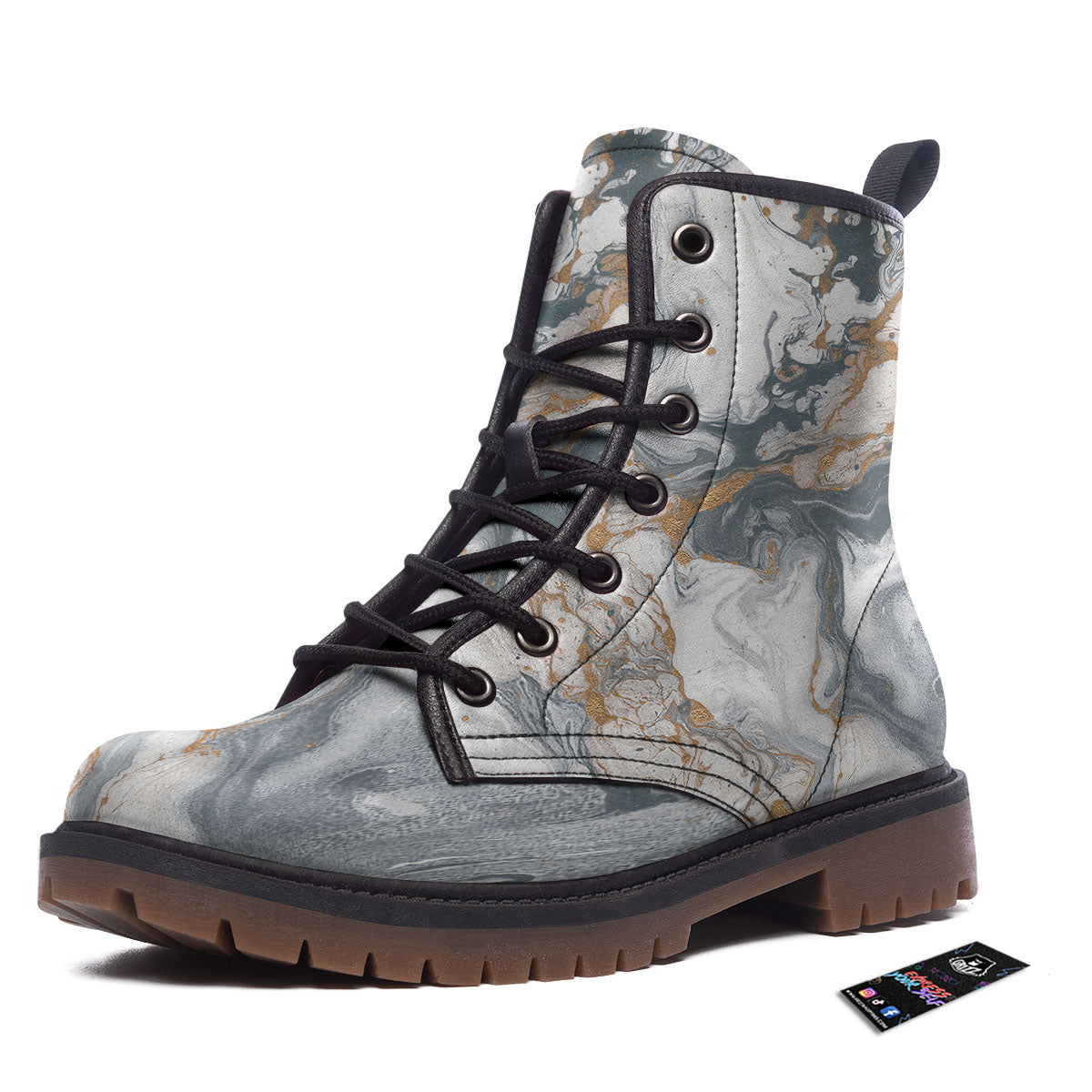 Marble Grey Bronze Print Work Boots-grizzshop