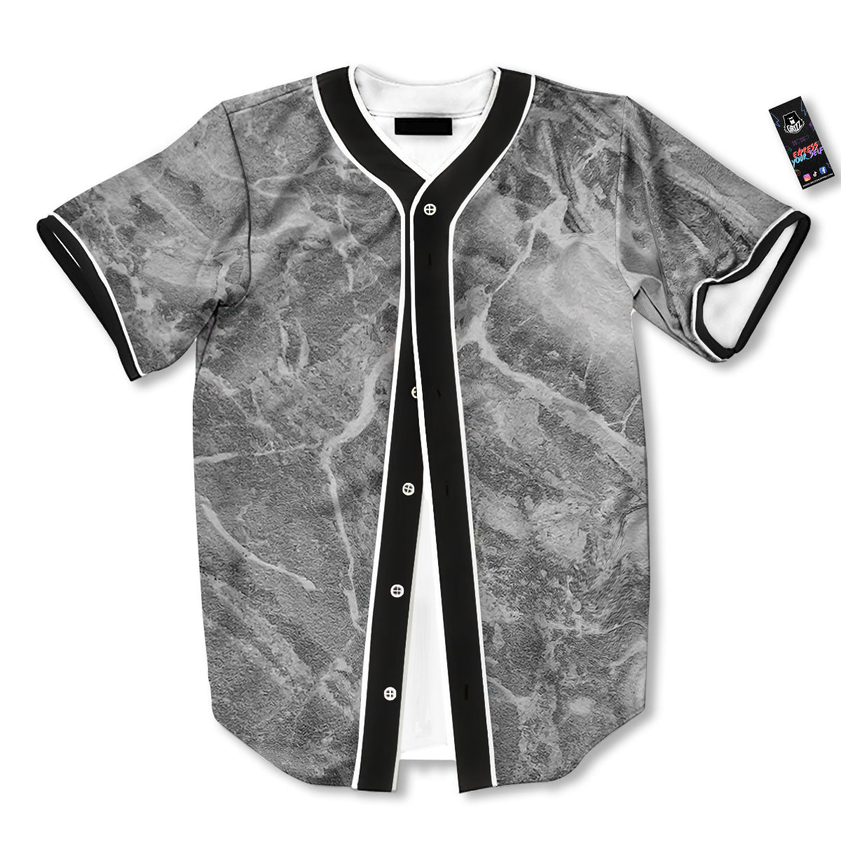 Marble Grey Print Baseball Jersey-grizzshop
