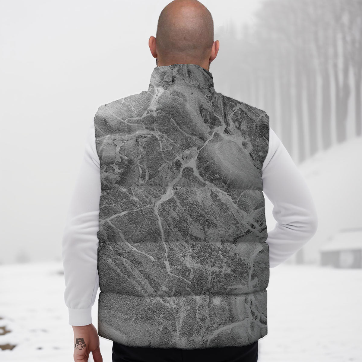 Marble Grey Print Down Vest-grizzshop