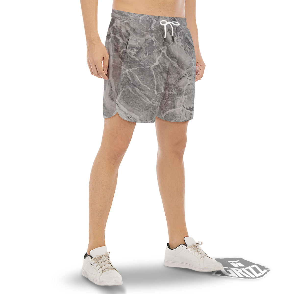 Marble Grey Print Men's Gym Shorts-grizzshop