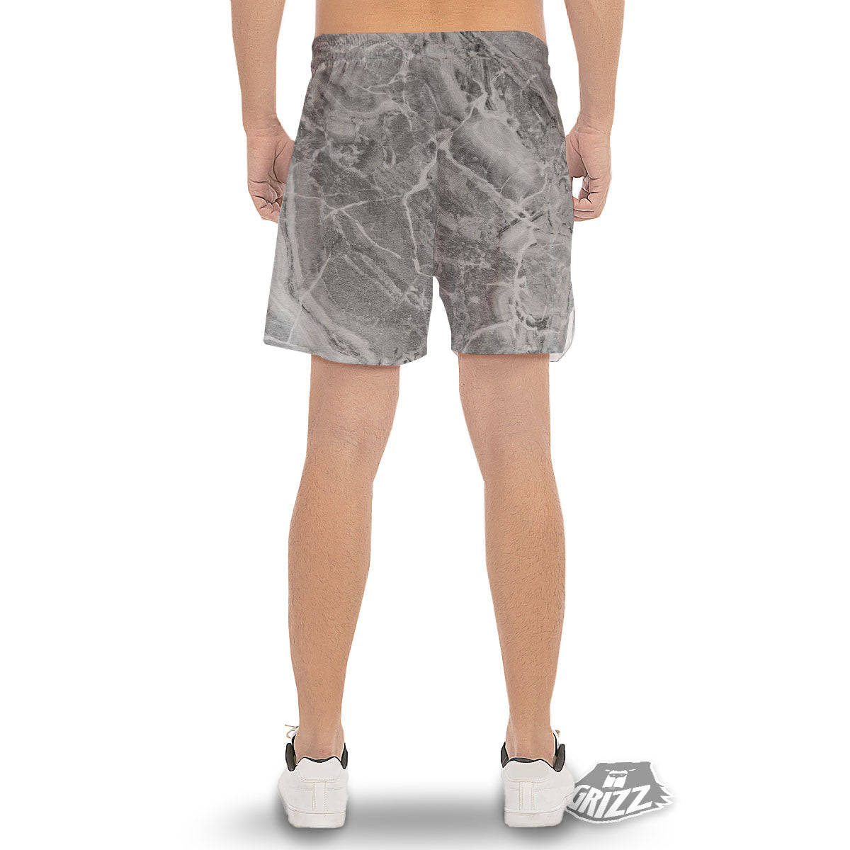 Marble Grey Print Men's Gym Shorts-grizzshop