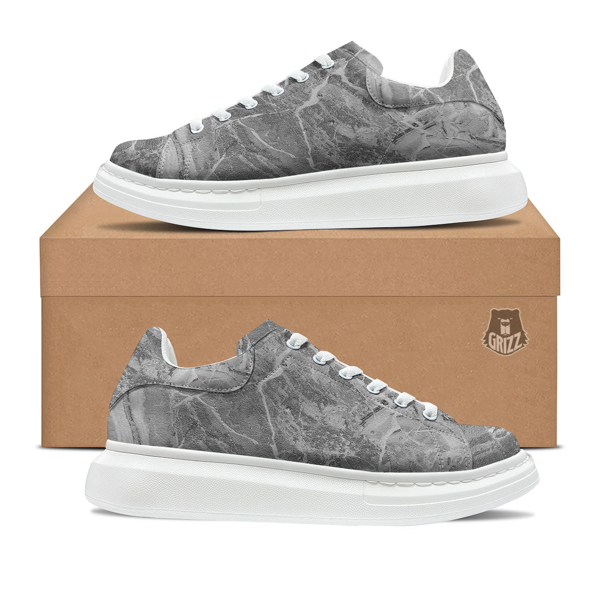 Marble Grey Print Platform Shoes-grizzshop