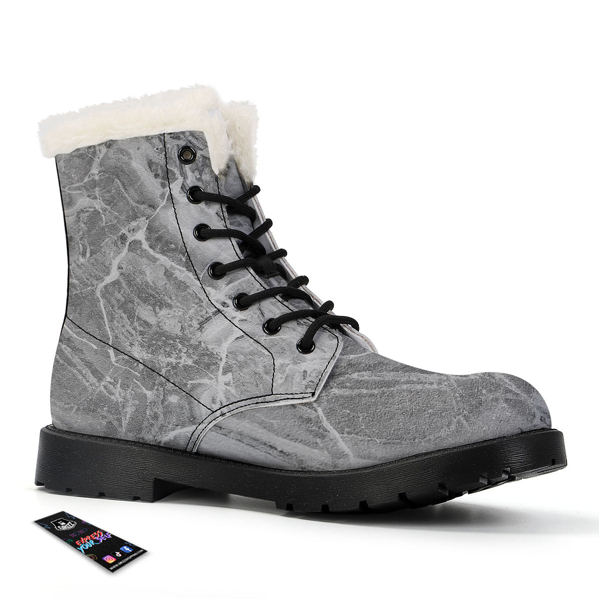 Marble Grey Print Winter Boots-grizzshop