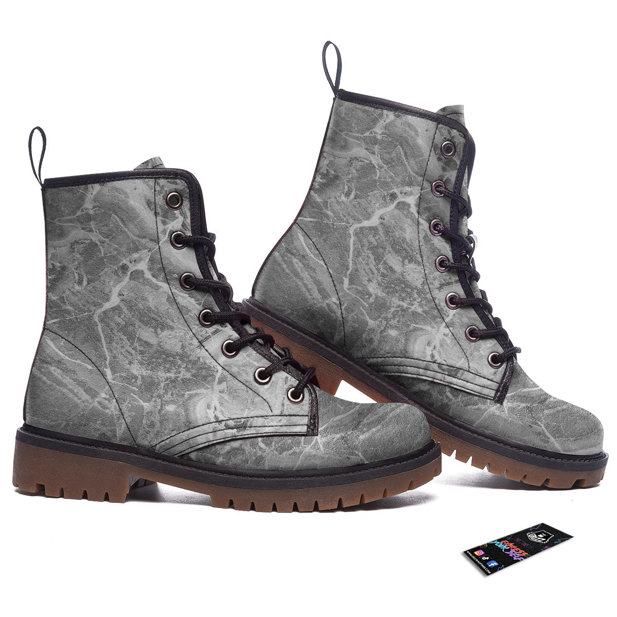 Marble Grey Print Work Boots-grizzshop