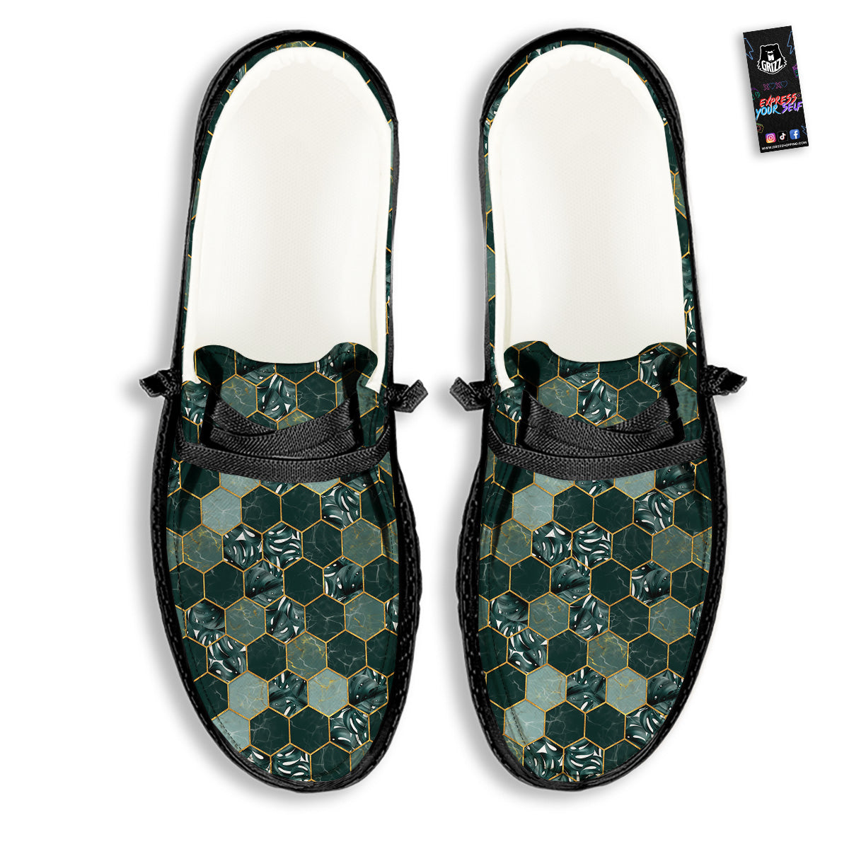 Marble Hexagon Green Tropical Print Pattern Black Loafers-grizzshop