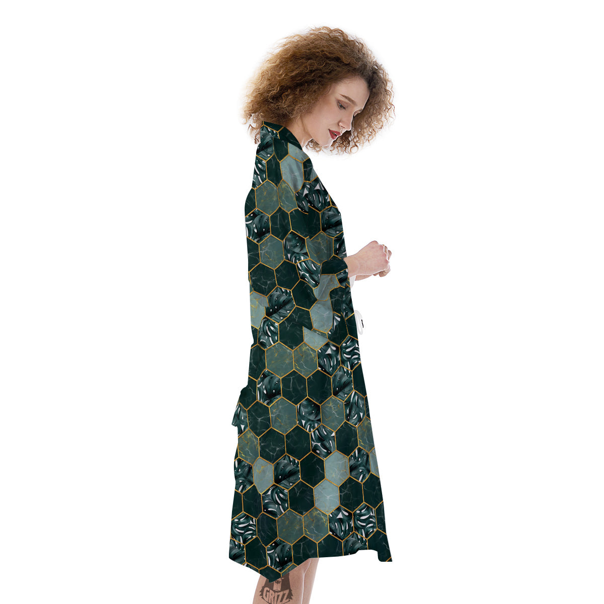 Marble Hexagon Green Tropical Print Pattern Kimono-grizzshop