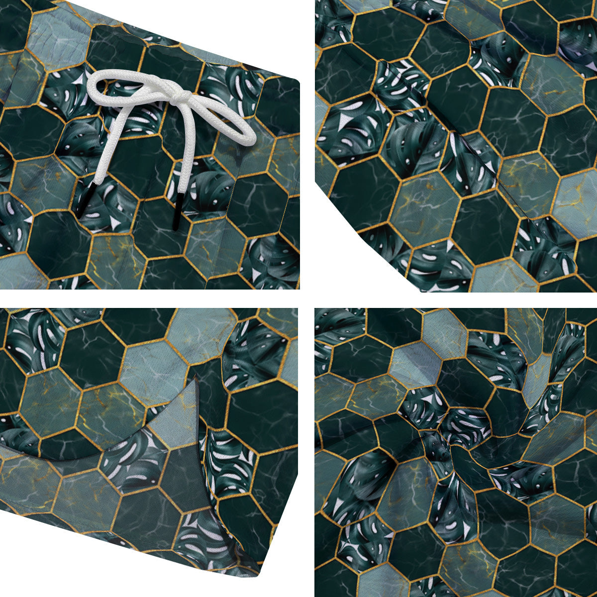 Marble Hexagon Green Tropical Print Pattern Men's Running Shorts-grizzshop