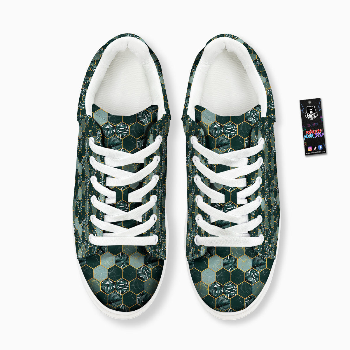Marble Hexagon Green Tropical Print Pattern Platform Shoes-grizzshop