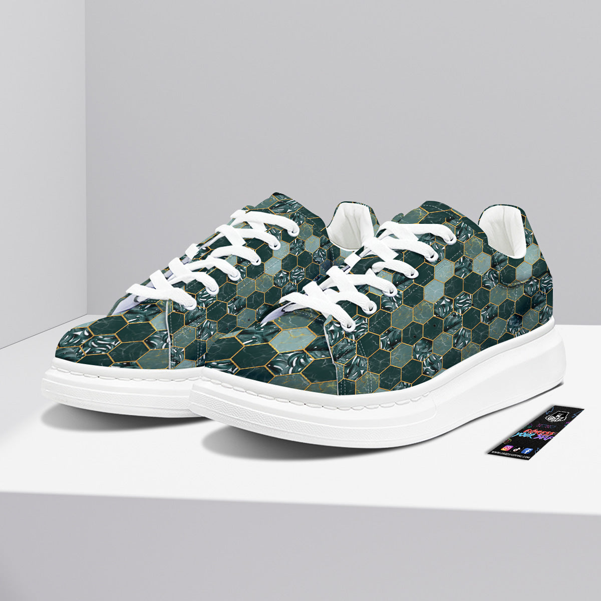 Marble Hexagon Green Tropical Print Pattern Platform Shoes-grizzshop