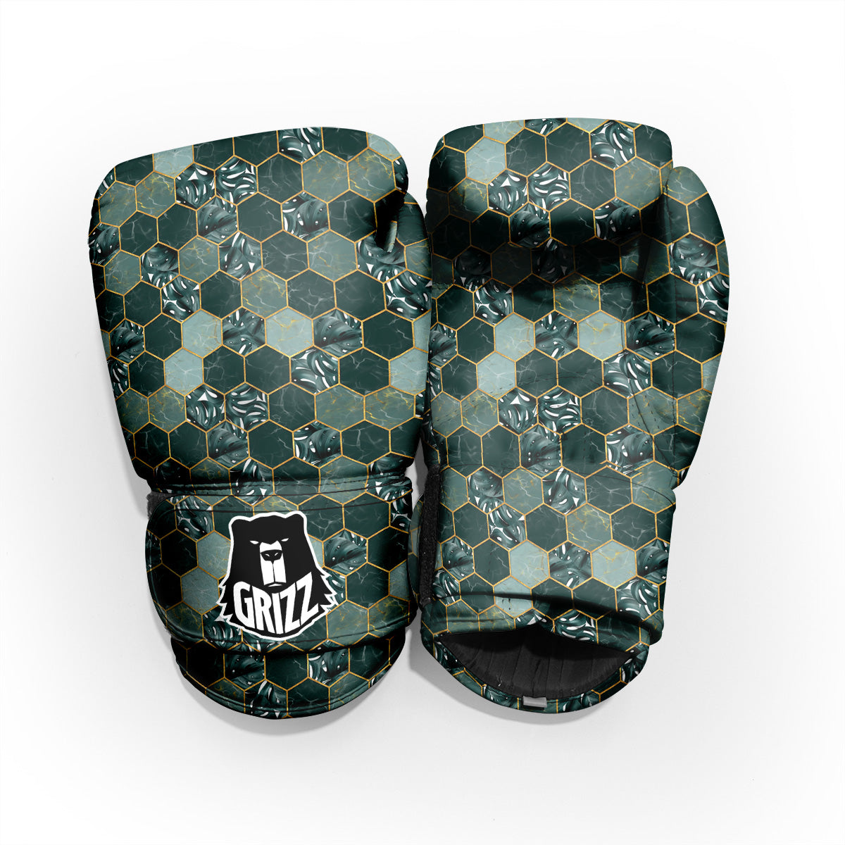 Marble Hexagon Green Tropical Print Pattern Sparring Gloves-grizzshop