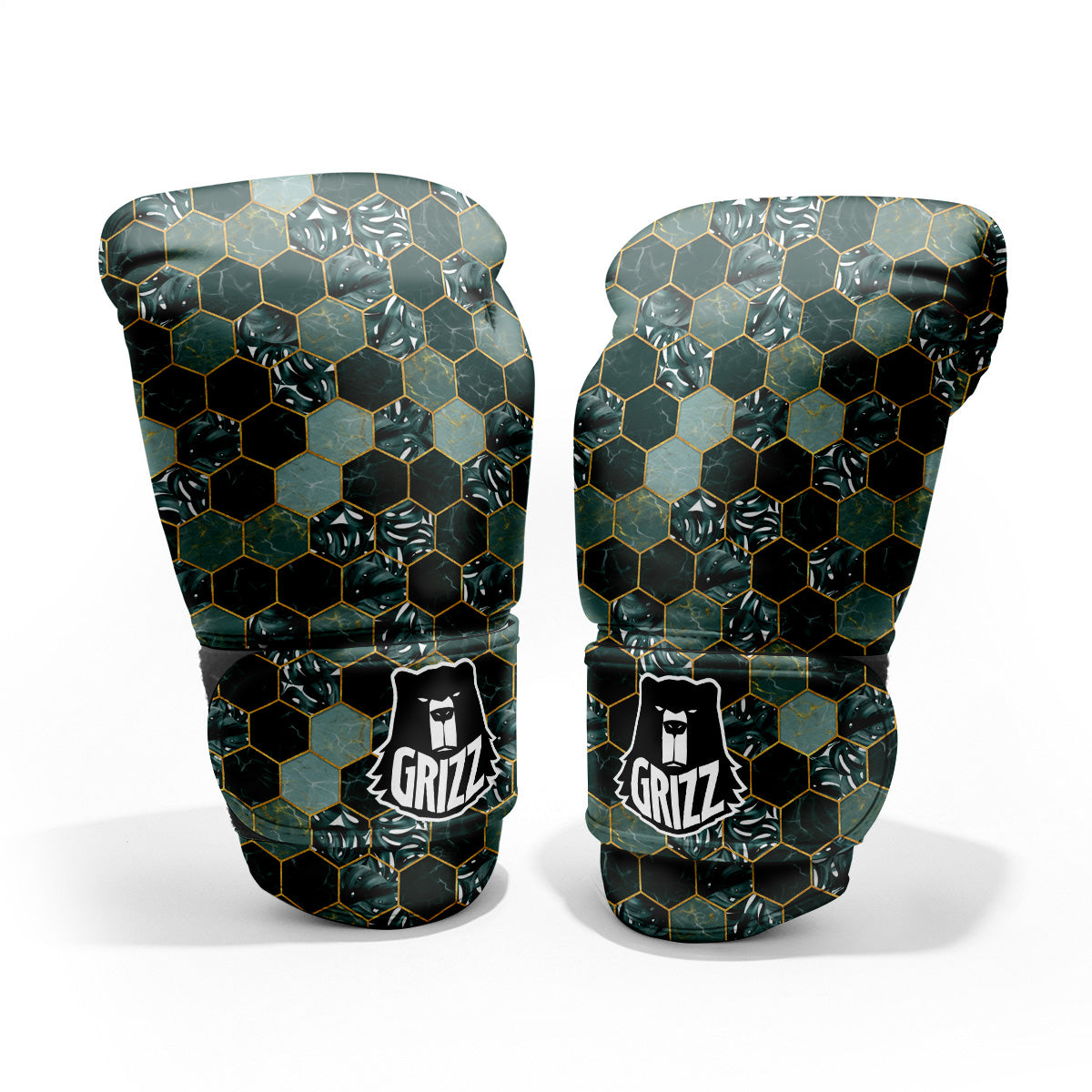 Marble Hexagon Green Tropical Print Pattern Sparring Gloves-grizzshop