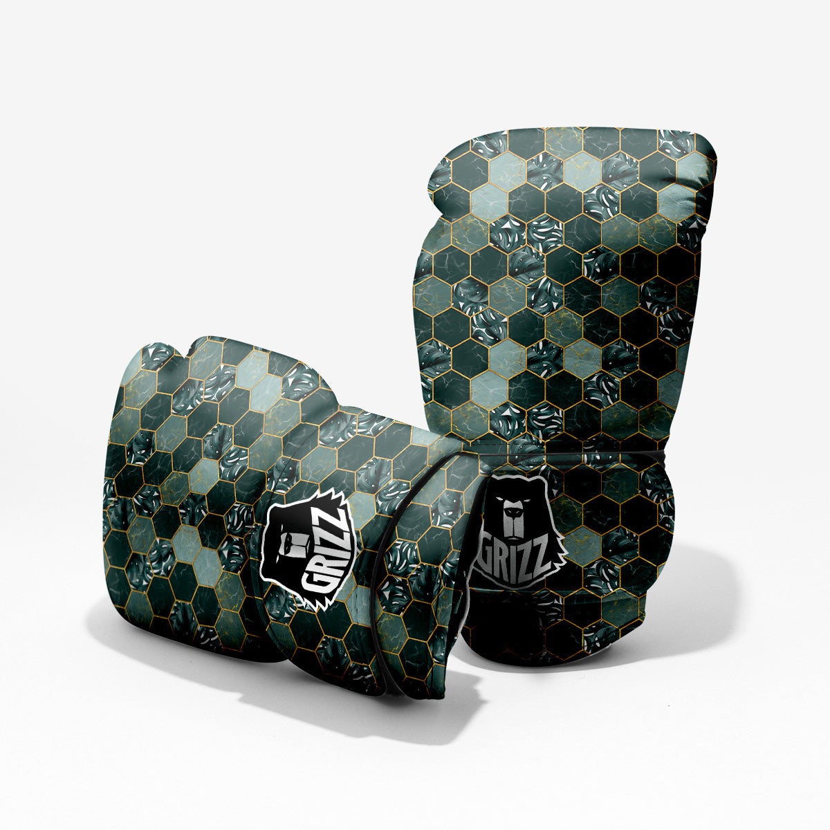 Marble Hexagon Green Tropical Print Pattern Sparring Gloves-grizzshop