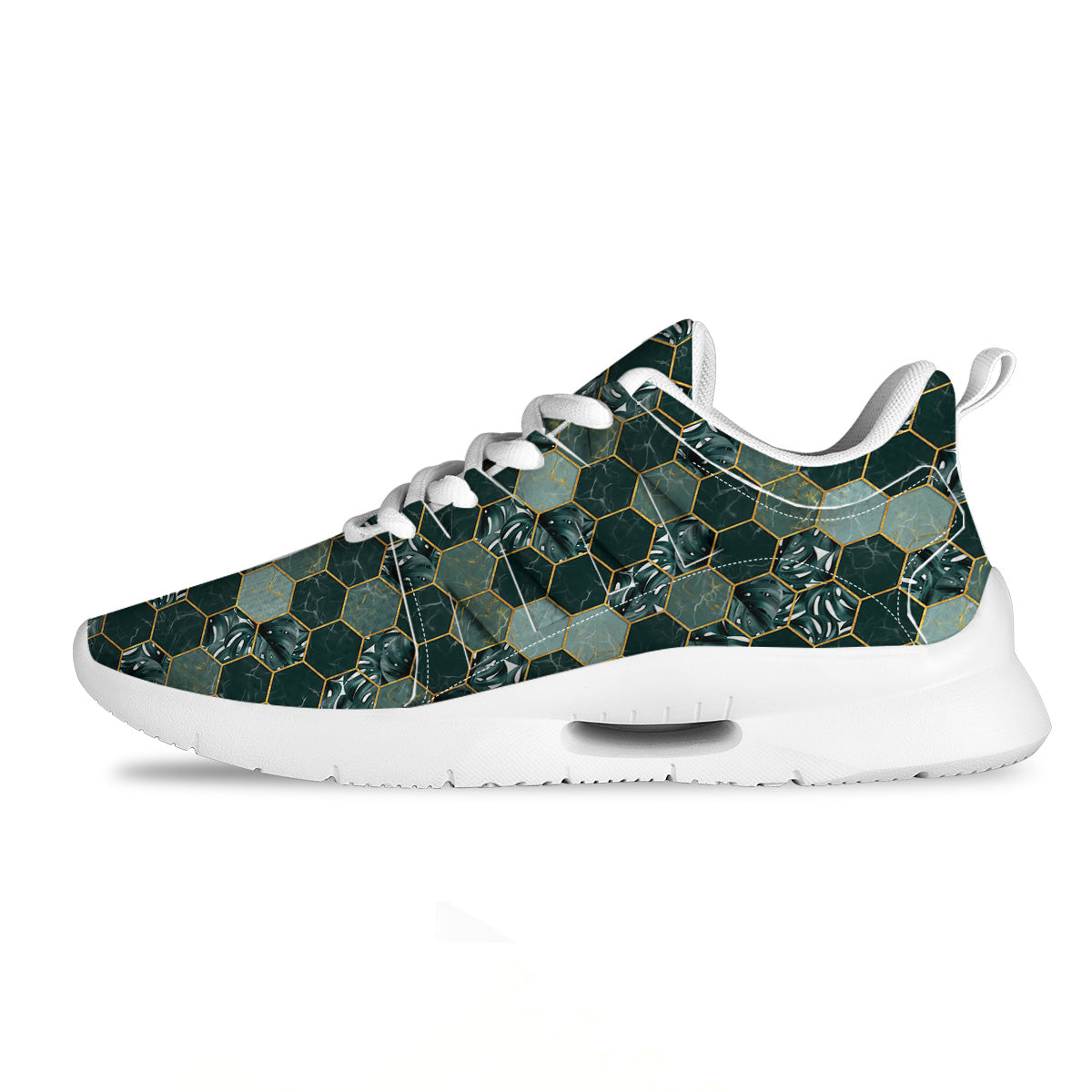 Marble Hexagon Green Tropical Print Pattern Tennis Shoes-grizzshop