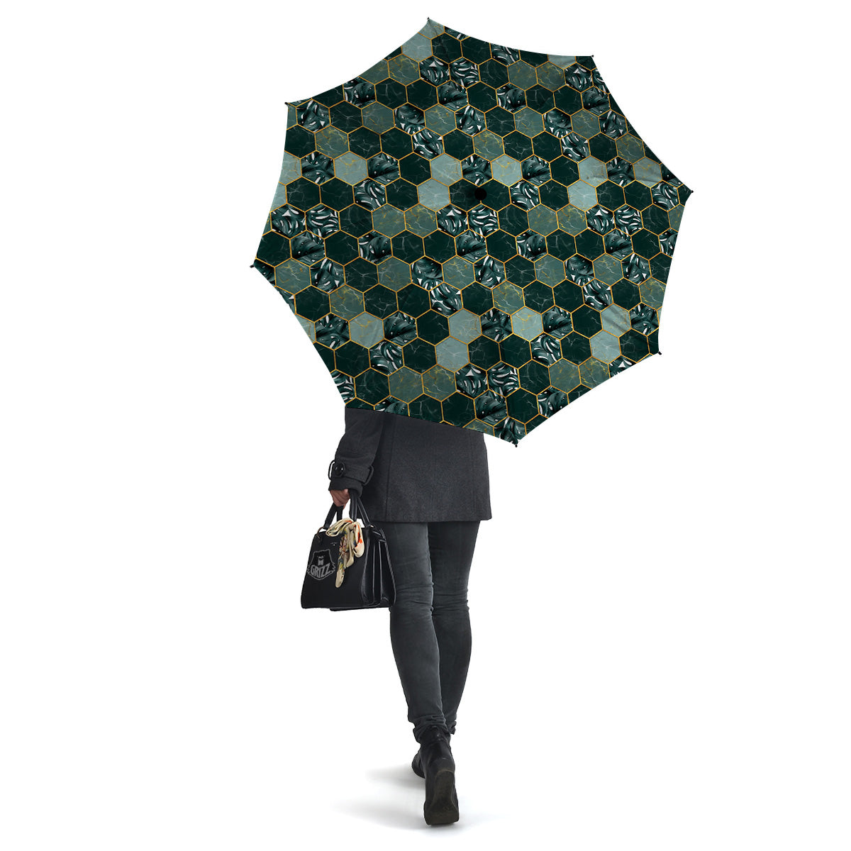 Marble Hexagon Green Tropical Print Pattern Umbrella-grizzshop
